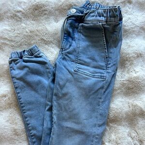 American Eagle Outfitters Light Blue Denim Joggers with Branded Button